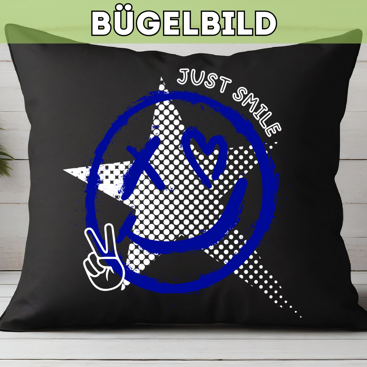 Bügelbild Big Smile blau